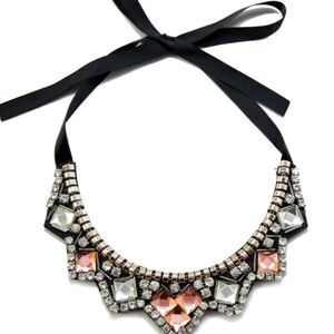 T&J Designs Necklace Statement Bib Blk Silk Pink White Bling‎ Gold Plated…